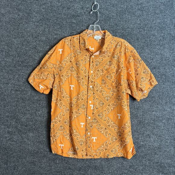 Wes And Willy Mens Button Up Shirt Large Orange Bandana Print University Of Tn - Picture 1 of 9